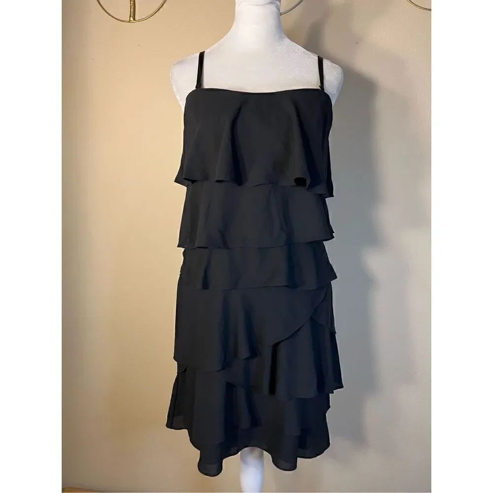 BCBGMAXAZRIA Black Tiered Ruffle Convertible Ginger Mini Dress Size 8